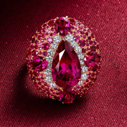 5.8ct Oval Cut Ruby Allover Paved Vintage Cocktail Ring