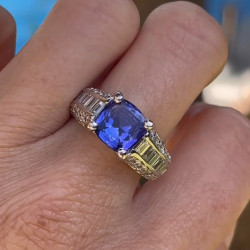 5.6ct Cushion Cut Tanzanite Blue Sapphire Engagement Ring