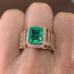 6ct Emerald Cut Emerald Halo Paved Cocktail Ring