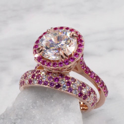 3ct Halo Round Cut White Sapphire Wedding Ring Set