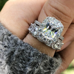 2ct Cushion Cut White Sapphire 2pcs Bridal Set