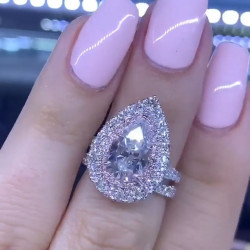 2ct Pear Cut Double Halo 2pcs Bridal Set
