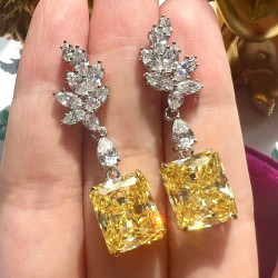 9ctw Radiant Cut Yellow Sapphire Drop Earrings
