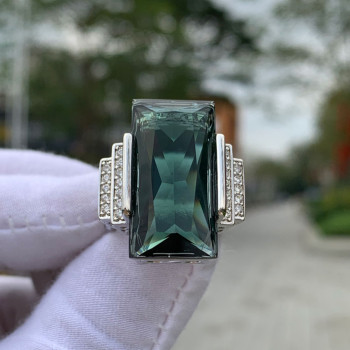 32ct Radiant Cut Green Tourmaline Vintage Cocktail Ring