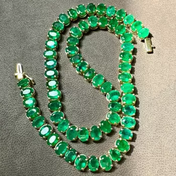 110ctw Oval Cut Emerald Riviera Tennis Necklace