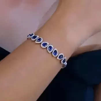 5.71ct Pear Cut Pave Halo Sapphire Bracelet