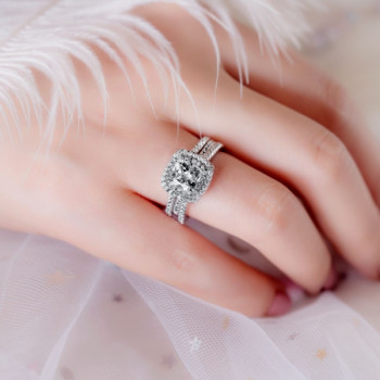 2ct Cushion Cut White Sapphire 3pcs Bridal Set