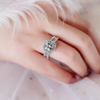 2ct Cushion Cut White Sapphire 3pcs Bridal Set