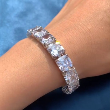 78ctw Asscher Cut White Sapphire Tennis Bracelet