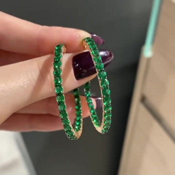 7.8ctw Round Cut Emerald Hoop Earrings in Gold