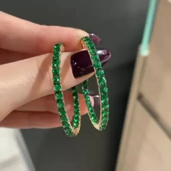 7.8ctw Round Cut Emerald Hoop Earrings in Gold