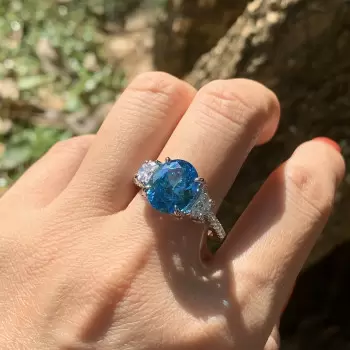 5ct Oval Cut Aquamarine Three Stone Engagement Ring