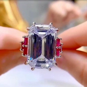 15ct Emerald Cut White Sapphire Engagement Ring