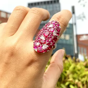 9.8ctw Ruby and White Sapphire Cluster Cocktail Ring