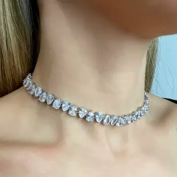 50CTW Pear Cut White Sapphire Tennis Necklace