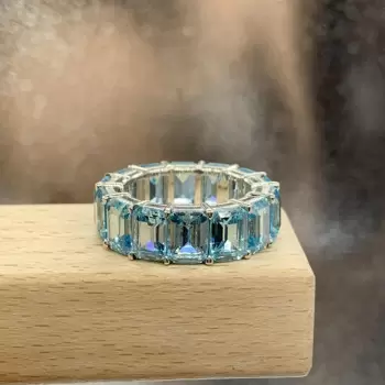 14ctw Emerald Cut Aquamarine Eternity Ring