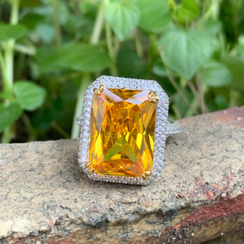 14ct Radiant Cut Yellow Sapphire Double Halo Cocktail Ring