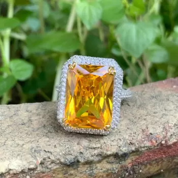 14ct Radiant Cut Yellow Sapphire Double Halo Cocktail Ring