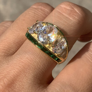Three-stone Oval Cut White Sapphire Ring in Gold