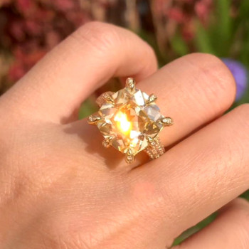 12.6ct Cushion Cut Yellow Sapphire Engagement Ring