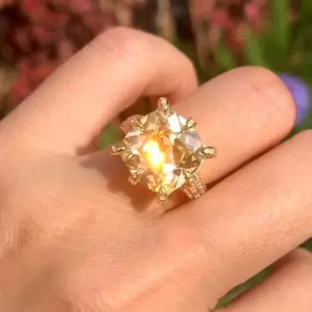 12.6ct Cushion Cut Yellow Sapphire Engagement Ring