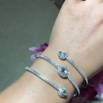 Pear & Round Cut White Sapphire Open Cuff Bracelet