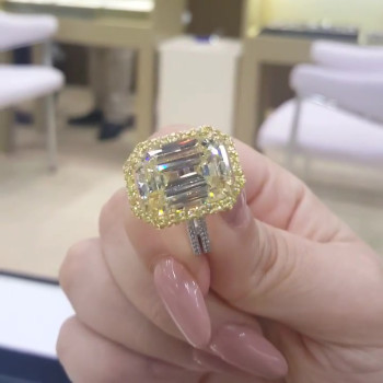 8.4ct Halo Emerald Cut White Sapphire Engagement Ring