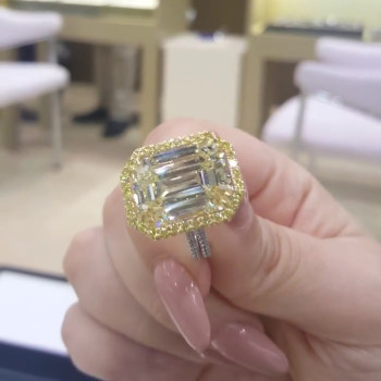 8.4ct Halo Emerald Cut White Sapphire Engagement Ring