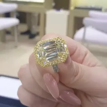 8.4ct Halo Emerald Cut White Sapphire Engagement Ring
