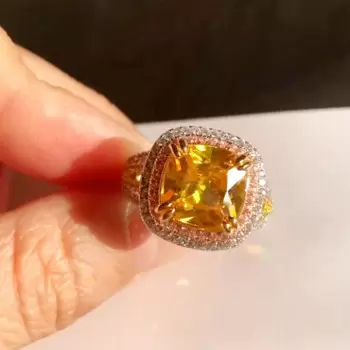 5.6ct Cushion Cut Yellow Sapphire Engagement Ring
