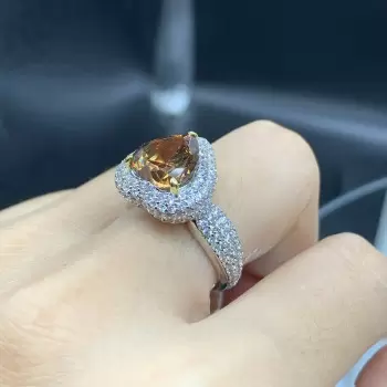3.5ct Heart Cut Champagne Sapphire Halo Engagement Ring