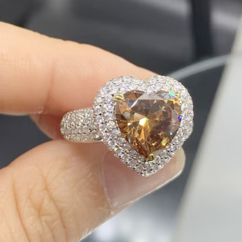 3.5ct Heart Cut Champagne Sapphire Halo Engagement Ring