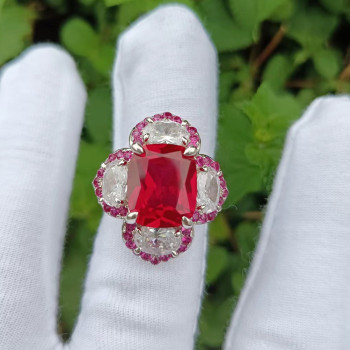 6ct Cushion Cut Ruby Flower Cocktail Ring