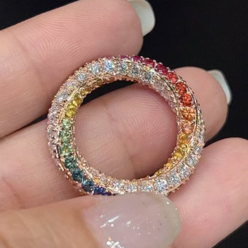 Rainbow Sapphire Paved Twist Wedding Band