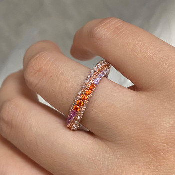 Rainbow Sapphire Paved Twist Wedding Band
