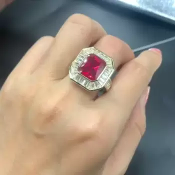 6ct Emerald Cut Ruby Halo Vintage Cocktail Ring