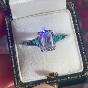 4ct Emerald Cut White Sapphire Vintage Engagement Ring