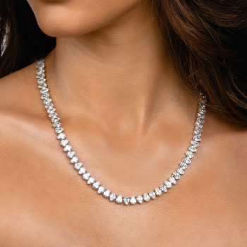 50CTW Pear Cut White Sapphire Tennis Necklace