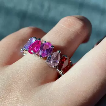 12ctw Pear Cut Rainbow Color Sapphire Eternity Ring