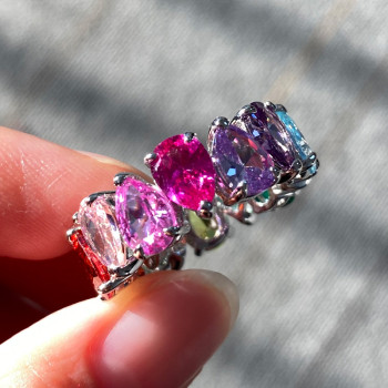 12ctw Pear Cut Rainbow Color Sapphire Eternity Ring