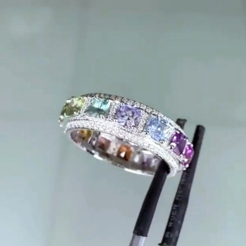 6ctw Princess Cut Rainbow Color Sapphire Eternity Ring