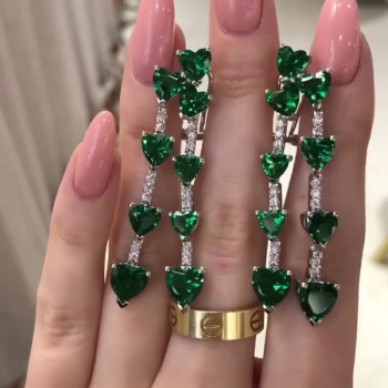 13.15ct Heart Cut Emerald Drop Earrings