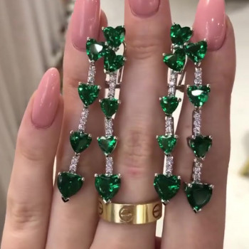13.15ct Heart Cut Emerald Drop Earrings