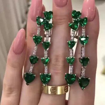 13.15ct Heart Cut Emerald Drop Earrings