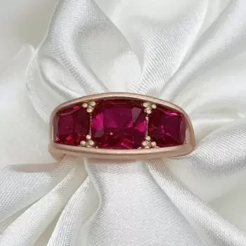 5.5ctw Cushion Cut Ruby Three-Stone Engagement Ring