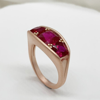 5.5ctw Cushion Cut Ruby Three-Stone Engagement Ring