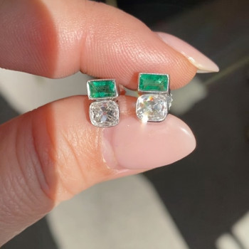 3ctw Emerald Old Mine Cushion Cut Stud Earrings