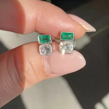3ctw Emerald Old Mine Cushion Cut Stud Earrings