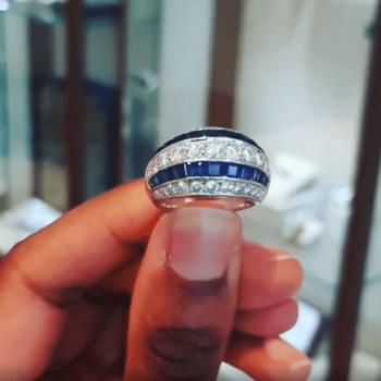 5ct Round Cut White and Blue Sapphire Vintage Wedding Band