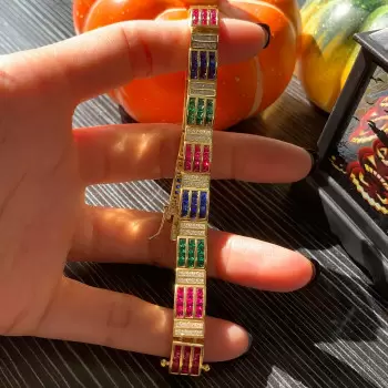 12ctw Princess Cut Multi-color Sapphire Vintage Bracelet